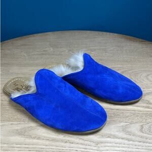New! Sabah Electric Blue Suede Shearling Baba Mule Slipper Size 43 Men’s 10-10.5